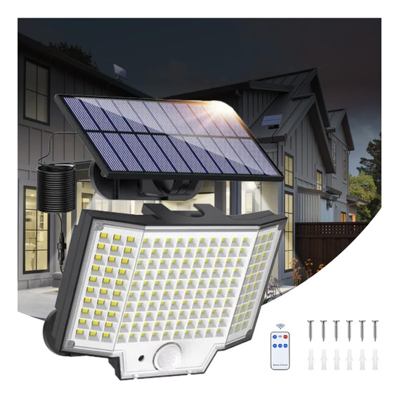 Lámpara Solar 160 Led Exteriores De Pared Sensor 3 Modos