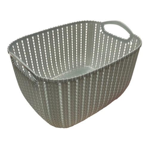 Canasto Organizador Plastico Rattan Mediano Gris Deco