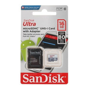 Cartão Memória Sandisk Micro Sd Ultra 16gb 80mb/s Classe 10
