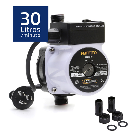 Femmto bomba presurizadora altura presion 9 metros agua negro Bp30l-9m automatico o manual 100w 2 baños