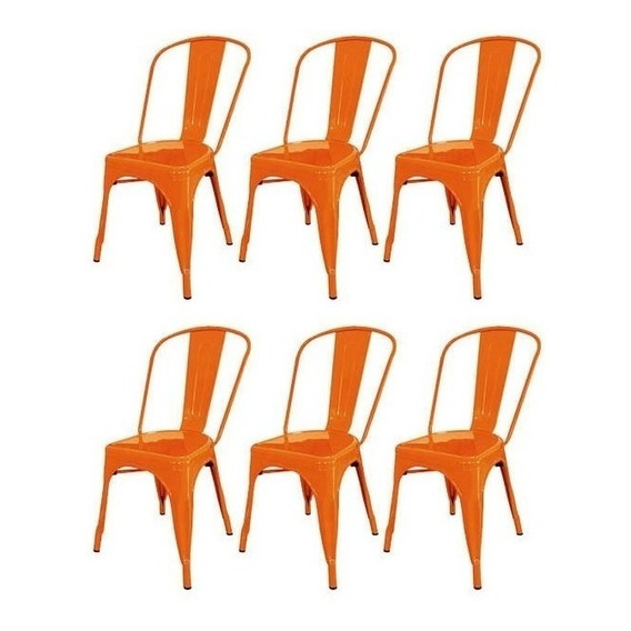Silla de comedor DeSillas Tolix, estructura color naranja, 6 unidades