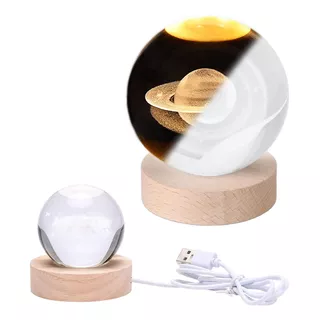 Luz De Noche Esfera De Cristal 3d Led Usb Escritorio Base 