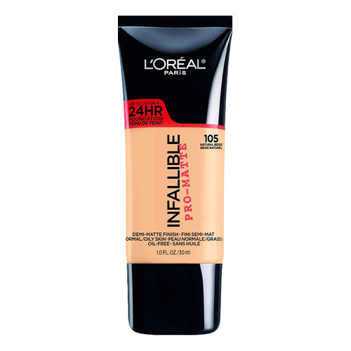 Base de maquillaje en cremoso L'Oréal Paris Infallible Pro-Matte 24 hrs tono 105 natural beige - 30mL