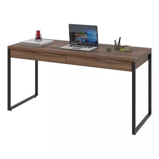 Mesa Para Escritório Estilo Industrial 1,50x0,60 C/2 Gavetas Cor Nogal