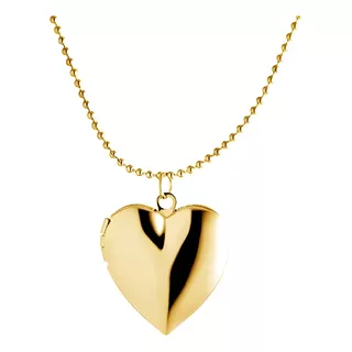 Collar Portafoto Relicario Corazón Enchapado En Oro 18 K