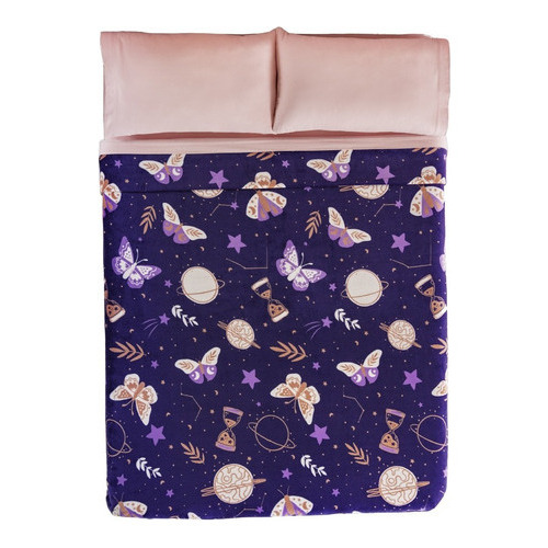 Manta Vianney Cobertor Ligero Ligero color lila con diseño cosmos de 2.2m x 1.8m