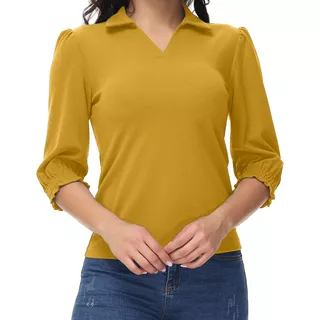 Camisa Casual Con Cuello En V De Color Liso Para Mujer