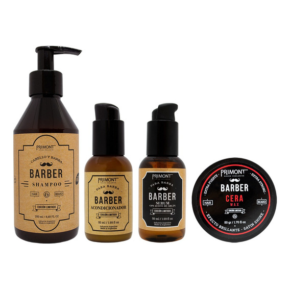 Kit Primont Barber Shampoo Cera Acondicionador Serum 6c