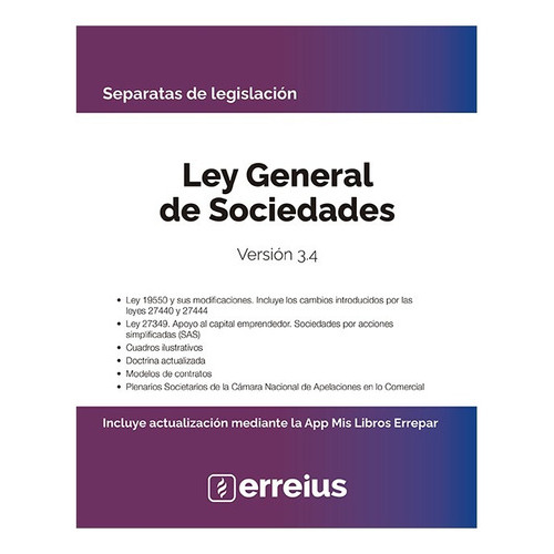Separata De Ley General De Sociedades - Ultima Edicion, De Erreius. Editorial Errepar, Tapa Blanda, Edición 3.4 En Español, 2023