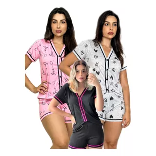 Kit 3 Pijamas Americano Short Feminino Adulto Amamentação