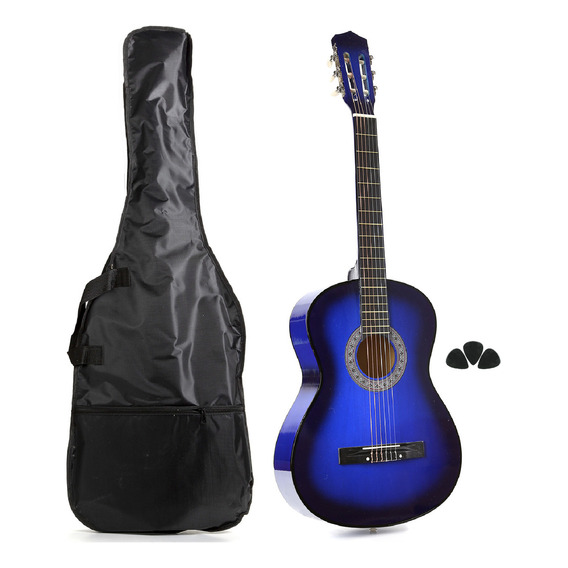 Femmto Cg001 Guitarra Criolla Clasica De Color Azul Para Mano Derecha Con Funda Y Puas