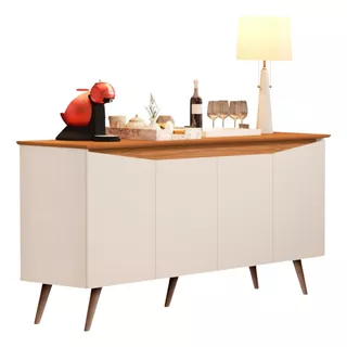 Aparador Buffet Encanto 4 Portas Cantinho Café Retrô Cor Off White/nature