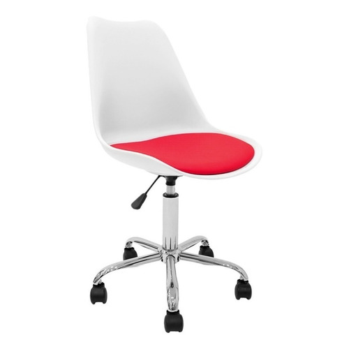 Silla Oficina Escritorio Operativa Pc Tulip Newmo Color Blanco Asiento Rojo