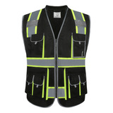 Jksafety - Chaleco De Seguridad Negro Con Cremallera Frontal