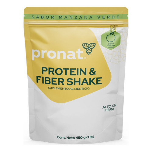 Suplemento Protein & Fiber Shake (450 Gr) - Pronat Sabor Manzana Verde 