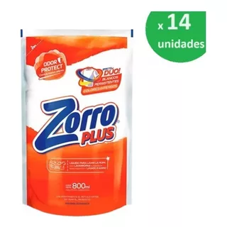 Caja Detergente Ropa Liquido Zorro 800ml X14 Un. - Dh Tienda