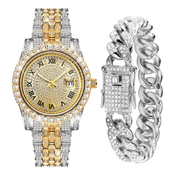 Reloj De Pulsera De Moda Con Fecha Y Diamantes Para Hombre
