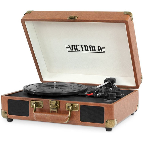 Tornamesa Bluetooth Bocinas Maletin Vintage Tocadiscos Vinyl Color Café