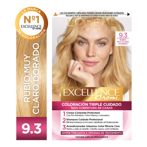 Kit De Coloración L'Oréal Paris Excellence Creme Tono 9.3 Rubio Muy Claro Dorado