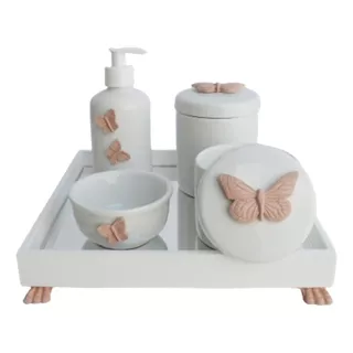 Kit Higiene Porcelana Bebê Banho Potes Quarto K014 Borboleta