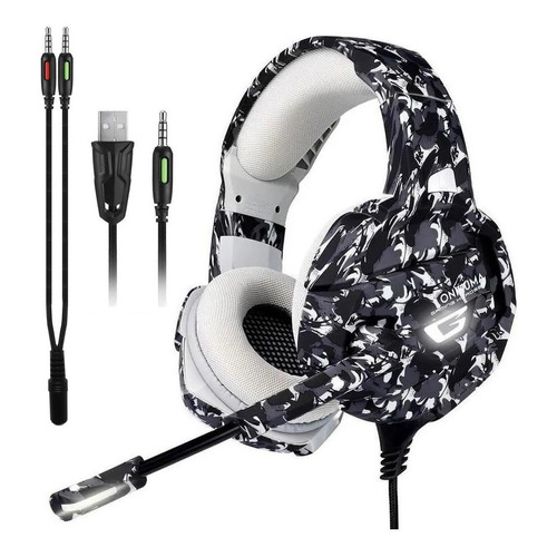 Auricular gamer Onikuma K5 camou grey con luz LED