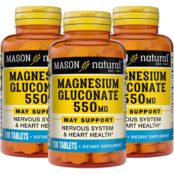 Mason Gluconato De Magnesio 550 Mg 100 Tabletas 03 Frascos