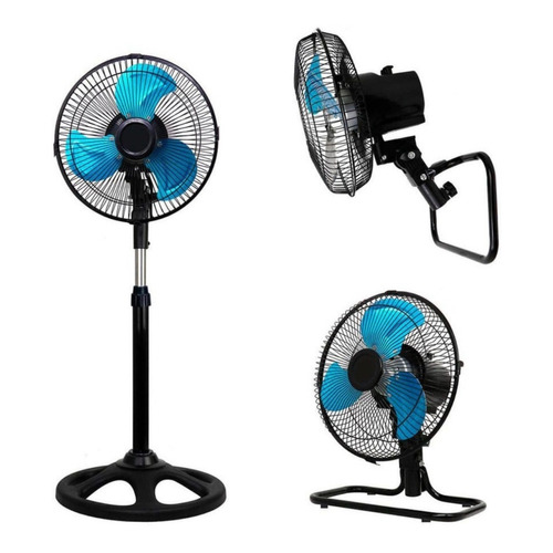 Ventilador 3 en 1 Star Trak STP31-10 negro con 3 palas color  celeste de  acero, 10" de diámetro 220 V