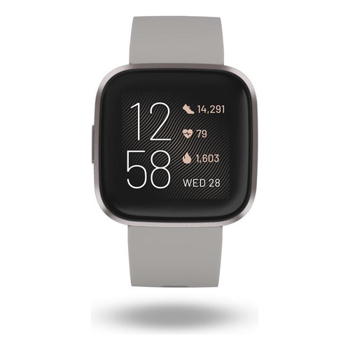 Smartwatch Fitbit Versa 2 caja de  aluminio anodizado  mist grey aluminium, malla  stone de  silicona FB507