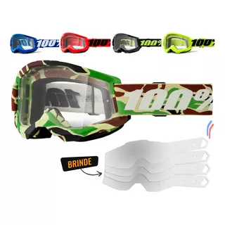 Óculos De Trilha Motocross 100% Strata 2 Lente Transparente Cor Da Armação Verde Camuflado