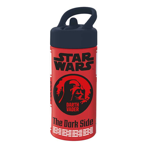 Botella Plástica Con Pajita Star Wars 410 Ml Color Rojo