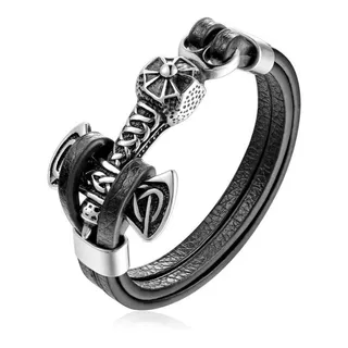 Pulsera Vikingo Hombre Hacha Nordico Thor Regalo Cuero