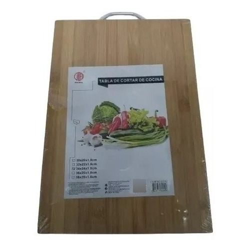 Tabla Para Cortar De Cocina Bambú Firme + Mango Metálico Liso