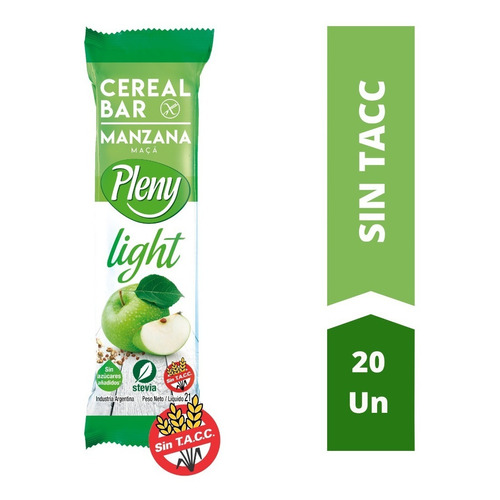 Barras de cereal Pleny light manzana libre de Gluten 20 unidades