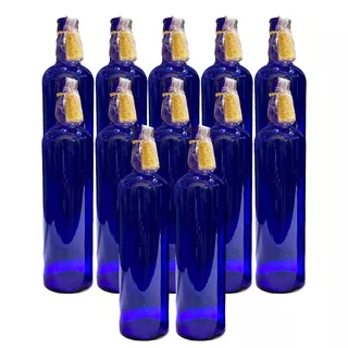 12 Botellas Vidrio Azul Hoponopono Decorar Agua Solarizada