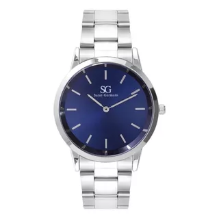 Relógio Masculino Pulseira Prata Fundo Azul Belmont 40mm