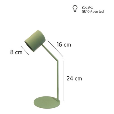 Velador De Mesa Escritorio Doble Tramo Verde Apto Gu10 Fz