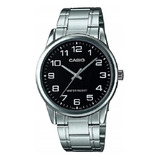 Reloj Casio Mtp-v001d-1budf Hombre 100% Original Correa Plateado Bisel Plateado Fondo Negro