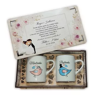 Casamento Padrinhos Caixa Personalizada 2 Canecas 10 Caixas