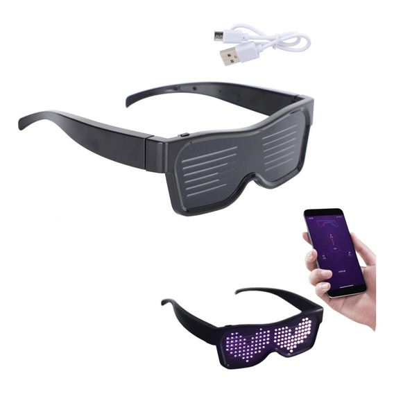 Gafas Con Luces Led Rosa Bluetooth Usb Recargable