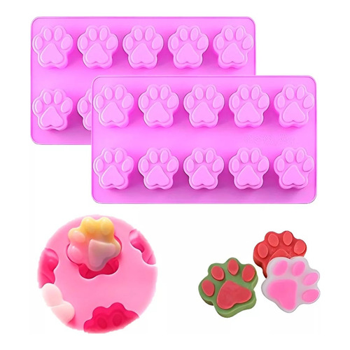 X2 Molde Para Chocolates Patitas De Perro Silicona Color Rosa PasteleriaCL