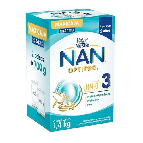 Leche de fórmula en polvo sin TACC Nestlé Nan Optimal pro 3 en caja de 1 de 1.4kg - 1  a 3 años