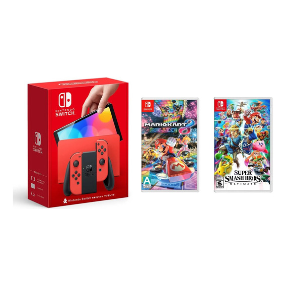 Nintendoswitch Oled 64gb+juegos Mariokart8 Y Supersmashbros