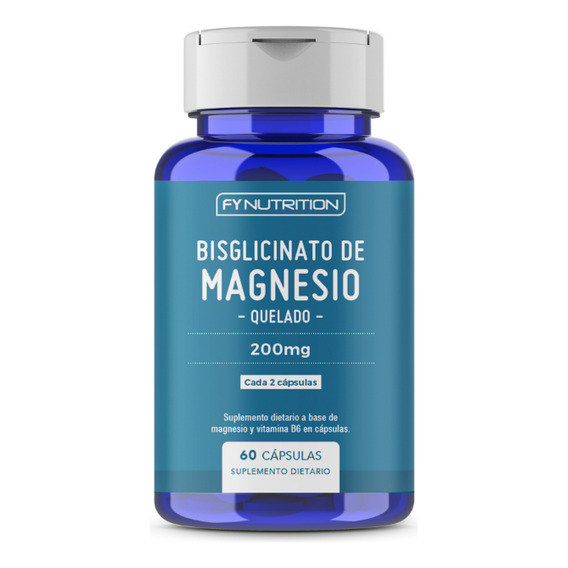 Bisglicinato De Magnesio - Fynutrition - 200mg Cada 2 Cápsulas - Con Vitamina B6 - Cápsulas En Frasco De 60 Unidades