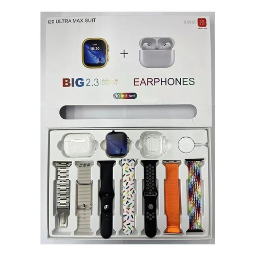 Smart Watch + Audifonos Inalambricos I20 Ultra Max Suit Gris Color de la caja Plateado