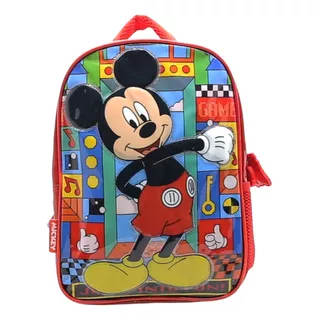Mochila Escolar Mickey Mouse Gamer Color Rojo Diseño De La Tela Liso