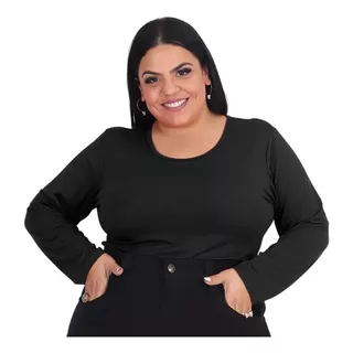 Blusa Feminina Plus Size Manga Longa Segunda Pele - 46 Ao 60