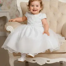 Vestido Infantil Batizado Bebe Flores Full Saia Gode P-g 1-3