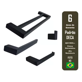 Kit Banho Guriri Preto Porta Tol Duplo Pap, Cab 4 Pç Inox