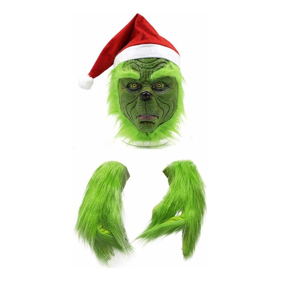 Disfraz De Navidad Máscara De Látex Grinch Verde+guantes