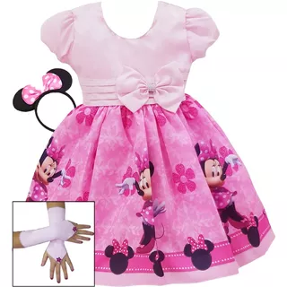 Vestido Minnie Rosa Festa Infantil Com Kit Completo